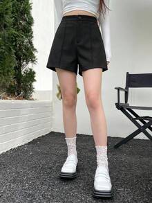 DAZY Solid Wide Leg Shorts - Black - View 11