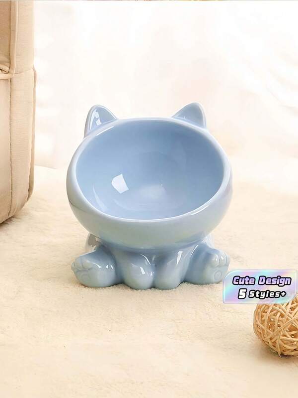 1PC Cute Ceramic Cat Ear Shape Pet Bowl Raised Stand Water Dispenser For Small Dogs Puppies Kittens High Foot Drinking Bowl Anti Slip Bottom Indoor Pet Supplies Gift