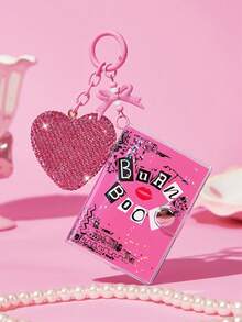 Mean Girls | SHEIN Pink Heart Card Pendant Kerings Bag Kechains - Pink - View 3