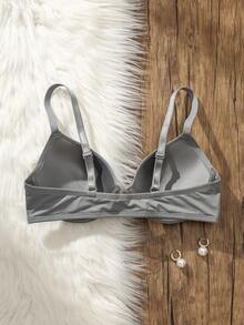 1pc Women's Solid Color Front-Closure Underwire Bra - Grey - View 7