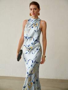 MOTF PREMIUM SPRING/SUMMER ELEGANT SCARF PRINT ELEGANT DRESS - Multicolor - View 7