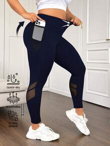 Rhythm Era Quần legging cạp cao phối lưới, kiểm soát bụng, nâng mông, có túi lưới hai bên - Màu xanh hải quân - Xem 6
