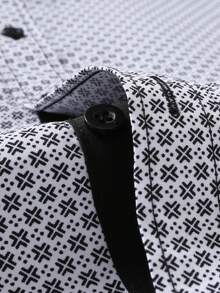 Manfinity Bizformal Áo sơ mi nam công sở thời trang casual in họa tiết cài nút tay dài - Đen và trắng - Xem 5