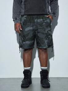 Plus Size Men's Summer Casual Camouflage Cargo Shorts With Flap Pocket - Dark Grey - View 2