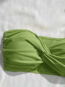 Swim Basics Top de Bikini Bandeau con Busto Torcido y Fruncido de unicolor para Playa de Verano para Mujer - Verde - Ver 4