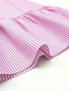 SHEIN PETITE Women's Striped Pattern Waist Pleated Ruffle Long Dress - Purple - View 7