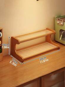 1 PC 2/3 Tier High Capacity Thickened Drainage Sturdy Ladder Space Saving Stylish Natural Bamboo Multifunctional Storage Shelf For Kitchen Office Vanity Home Decor Organization Rack - Brown - View 7