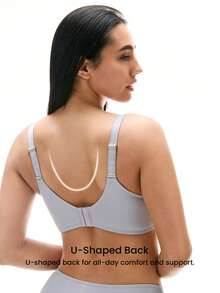 Unlined Full Coverage Side Support Mesh Sheer Basic Breezy Comfort Minimizer Bra - Grey - View 3