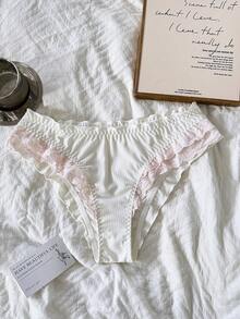Napfluff 女款拼接蕾絲荷葉邊飾時尚三角內褲 - 彩色 - 查看 3