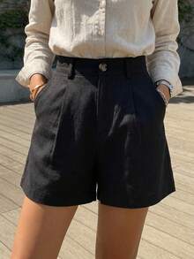 DAZY High Waist Slant Pockets Tailored Shorts - Black - View 7