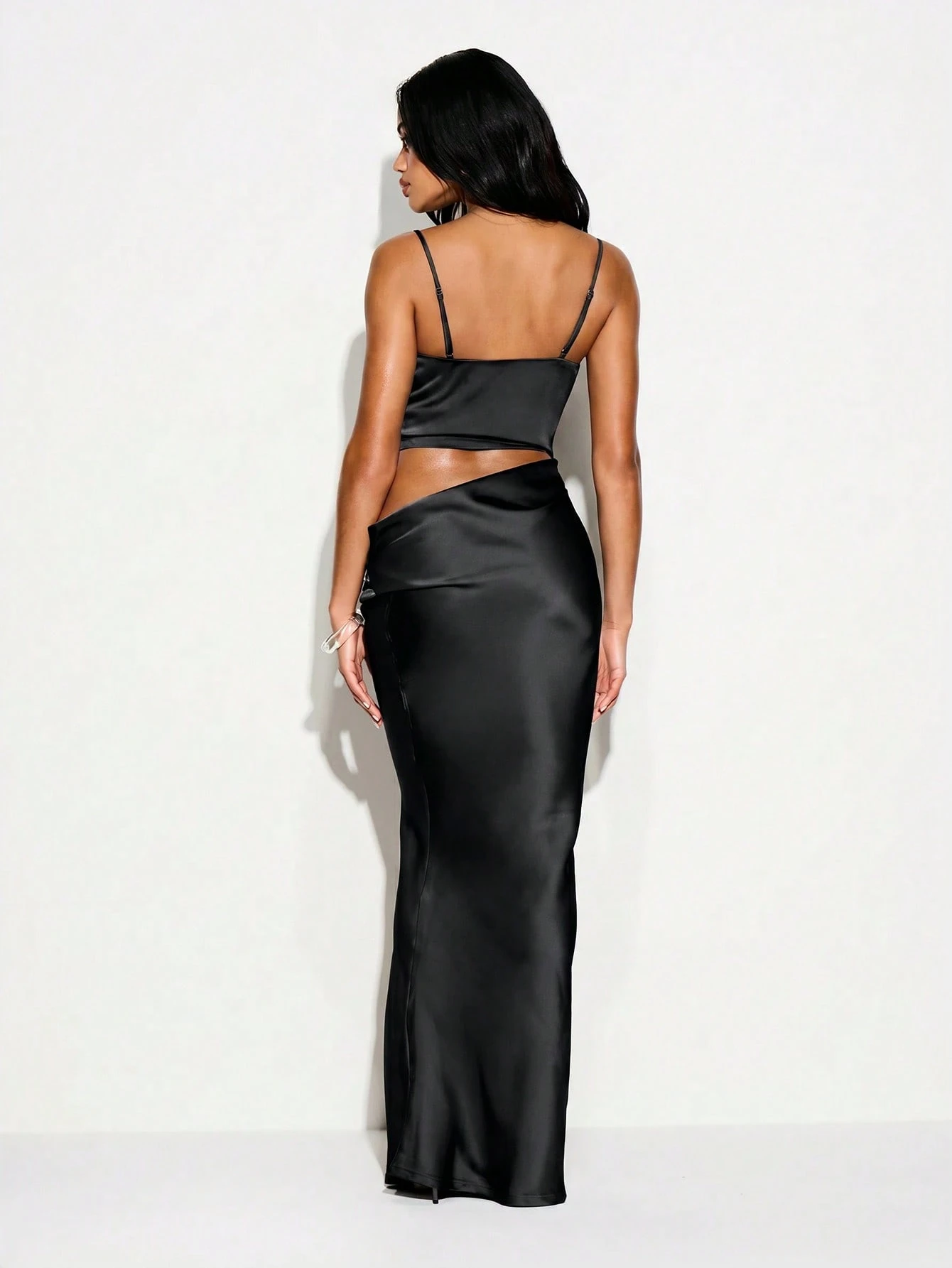 Satin Maxi Dress With Lace Trim And Cut Out