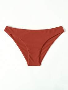 SHEIN Swim 女款夏季度假海灘素色高腰彈性泳褲下身 - 棕色 - 查看 3