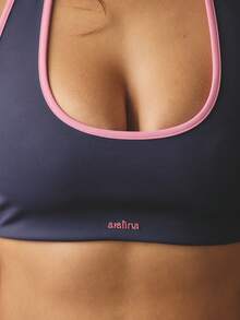 Aralina Leisurewear Active Navy Pink Women's 2pcs Halter Top Contrast Binding And Bike Short Gym Workout Pilates Yoga Two Piece Set - Multicolor - View 6