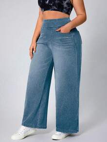 Flexra Plus Size Soft Medium Blue Wash Stretch Denim Jeans - Light Wash - View 3