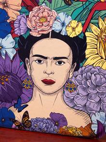 Frida Kahlo X SHEIN 1個優雅花卉藝術印花PU皮革材質粉紅色可折疊HD便攜式鏡子，可站立或手持，輕巧便攜，方便檢查妝容細節，適合旅行與通勤，墨西哥風格，芙烈達，花卉 - 寶藍色 - 查看 3