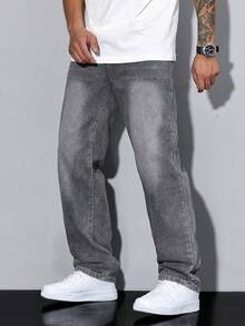 Manfinity Homme Men's Solid Color Pocket Casual All-Match Straight Leg Jeans - Grey - View 5