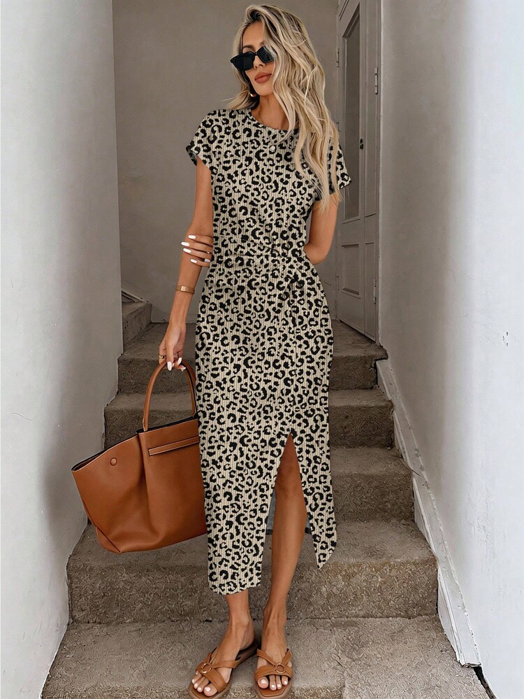 Easowa Đầm midi nữ in họa tiết mặc hàng ngày mùa hè thanh lịch, eo xoắn, xẻ cao, không tay, đầm bodycon dệt kim casual, trang phục sinh nhật nữ, set tập gym nữ, đầm dự tiệc cưới nữ, đồ công sở nữ - Nhiều màu - Xem 3