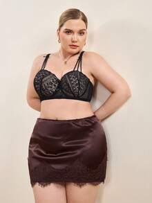 Hourtrue Plus Size Women Lace Patchwork Underwire Bra, Supportive & Breathable - Black - View 5