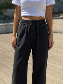 DAZY Elastic Waist Wide Leg Jeans - Black - View 13