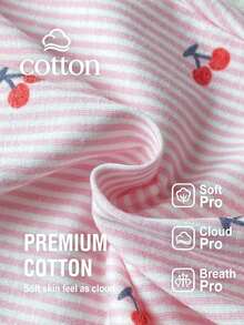 Set Pakaian Santai Anak Perempuan Balita Musim Panas dan Gugur Sepanjang Musim: Atasan Lengan Pendek Leher Bulat Bertekstur Bergaris Motif Buah Ceri dengan Cetakan Foil dan Celana Panjang Bergaris Motif Kotak-kotak Ceri - Navy Blue - View 2
