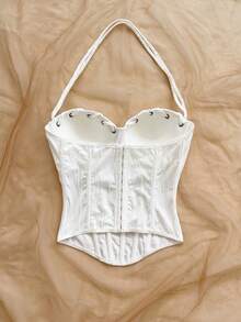 Soleia Top de tirantes finos tipo camisola para mujer de verano, color liso, con textura y plisado de espina de pescado - Blanco - Ver 2