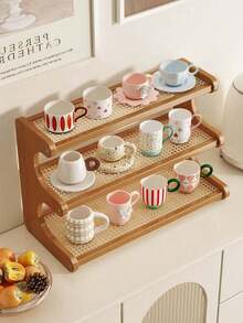 1 PC 2/3 Tier High Capacity Thickened Drainage Sturdy Ladder Space Saving Stylish Natural Bamboo Multifunctional Storage Shelf For Kitchen Office Vanity Home Decor Organization Rack - Brown - View 4