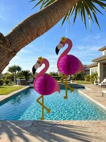 1/4 PCS 21Inch Large Honeycomb Paper 3D Hanging Pink Flamingo Honeycomb Ball Decorations Tropical Summer Beach Party Birthday Hawaiian Garland Popular Party Supplies Gift - Multicolor - View 8