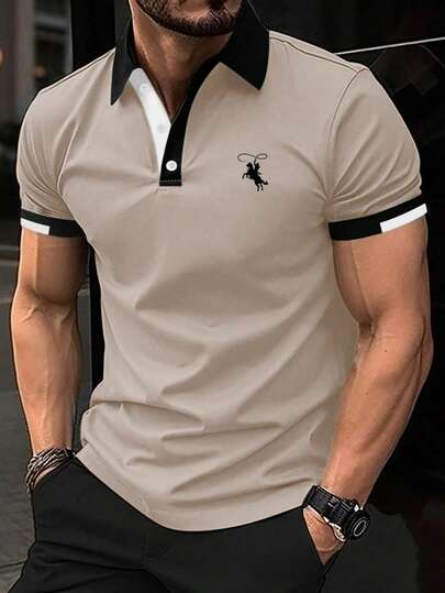 Calvornis Men's Short Sleeve Polo Shirt With Horse Print Cotton, Ceremony