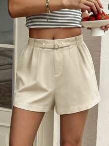 INAWLY Women's French Style Pleated Pocket Casual Shorts, Suitable For Daily Commute And Office Brunch Vacation Wear Beige Summer - Apricot - View 1