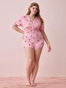 Bonmuse Plus Size Sexy Striped Heart Print Short Sleeve Jumpsuit - Pink - View 6
