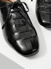 Mnmlis Zapatos planos casuales y de moda con diseño de cordones para mujer - Negro - Ver 6