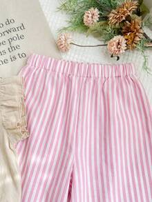 SHEIN Young Girl Woven Solid Color Round Neck Ruffle Top And Loose Casual Ditsy Floral Pants 2-Piece Set - Multicolor - View 4