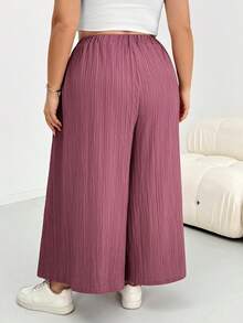 SHEIN CURVE+ 大尺碼女款夏季休閒素色寬腿褲裙 - 中紫紅色 - 查看 8