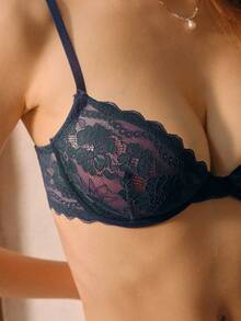 Bisouelle 1 Conjunto de Sujetador con Aros y Volantes de Encaje de unicolor Cómodo para Mujer - azul real - Ver 9
