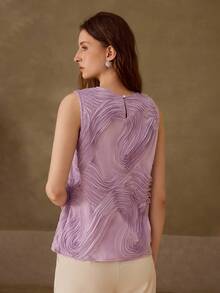 MOTF PREMIUM Atasan wanita elegan bergaya Prancis dengan motif gelombang bordir tebal. - Mauve Purple - View 3