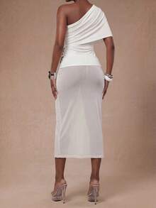 Modviera Women's Fashion Semi-Transparent Letter Print Black And White Skirt Night Summer 2000s - White - View 2