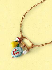 Popjeli 1 Piece, Summer Beach Ocean Vacation Wind Glazed Chain Fruit Cherry Small Fish Coral Starfish Lemon Mushroom Rough Stone Pendant Women's Necklace,Y2K/Cute/Colorful/Chic,DIY,PINK,Summer/Beach/Prom/Part/Vacation/Travel,For Mom/Women/Girl/Mother,Heart,Floral - Multicolor - View 11