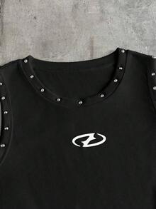 AXEPEAK Men's Geometric Pattern Stud Decor Sleeveless Slim Fit Vest Top - Black - View 3