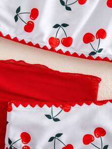 SHEIN 女童櫻桃印花可愛風3件套 - 紅白色 - 查看 10