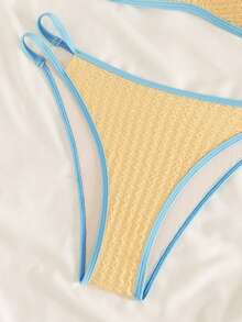 Swim Mod Women's Summer Sexy Yellow And Blue Color-Blocked Bikini Swimsuit Set,Yellow Bikini Two-Piece Beach Outfit - Yellow - View 5
