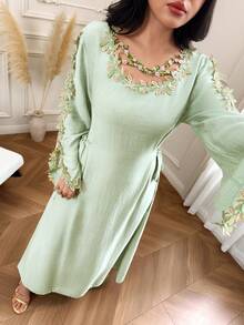 Yasmyna 女款刺繡貼花阿拉伯式洋裝 - 綠色 - 查看 10
