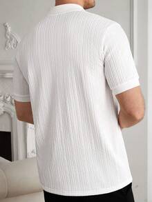 Calvornis Men's Knitted Geometric Jacquard Embroidery Accent Casual Business Short Sleeve Polo Shirt, Formal - White - View 2
