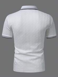 EGENSIO Áo polo nam dệt kim jacquard màu trơn, cổ áo và tay áo có họa tiết gân, cài cúc ngọc trai màu đen. - trắng - Xem 2