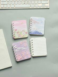 Cartoon Landscape A7 Spiral Notebook Portable Pocket Notepad Lightweight Compact Memo Book Fresh Style Daily Writing Stationery Practical Gift Portable Note Book For Travel Office And Daily Record - Multicolor - View 3
