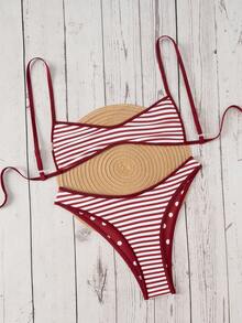 Swim Mod 女款夏季海灘度假熱帶性感紅白波點印花可正反穿多款式抹胸比基尼，適合海邊穿著 - 彩色 - 查看 7