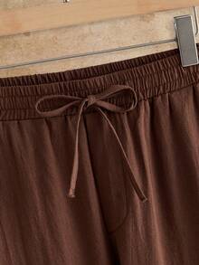 EASEVO Men's Plus Size Solid Color Drawstring Waist Pocket Casual Versatile Daily Travel Long Pants - Brown - View 4