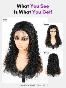 ALL READY WIG 深波浪人髮無膠假髮，附可調節彈性抽繩，100%人髮，全就緒假髮，預拔髮際線、漂白髮結、預剪 4x4 蕾絲封口，女用隱形融膚假髮 - Natural Black - 查看 4