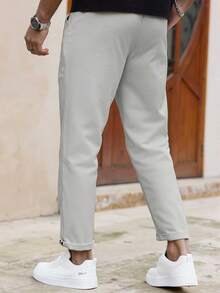Manfinity Homme Men's Solid Color Casual Slim-Fit Straight Pants, Fall - Light Grey - View 2