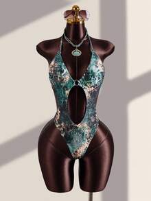 Swim SXY 2026SS 春夏 Y2K 復古豹紋分層印花藍綠色性感女款一件式休閒度假海灘套裝 - 彩色 - 查看 7