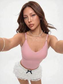 Rina Fox 女士纯色吊带背心，日常穿着 - 藕粉色 - 查看 8